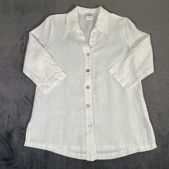 Hot Cotton White Linen Cotton Top Small White Lagenlook Shirt Minimalist Buttons - Picture 1 of 10